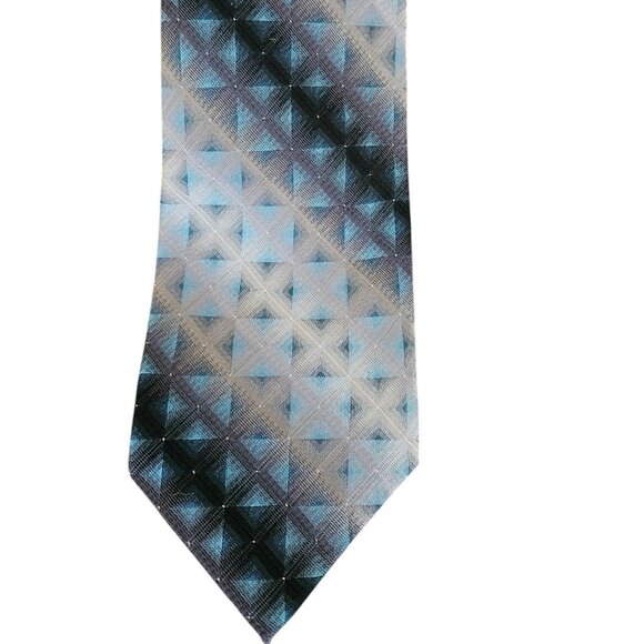Van Heusen Men`s Blue Gray Geometric Necktie - Picture 1 of 4